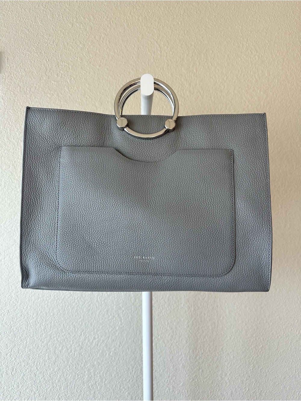 Ted Baker large grey leather fotinii silver ring handle shopper bag